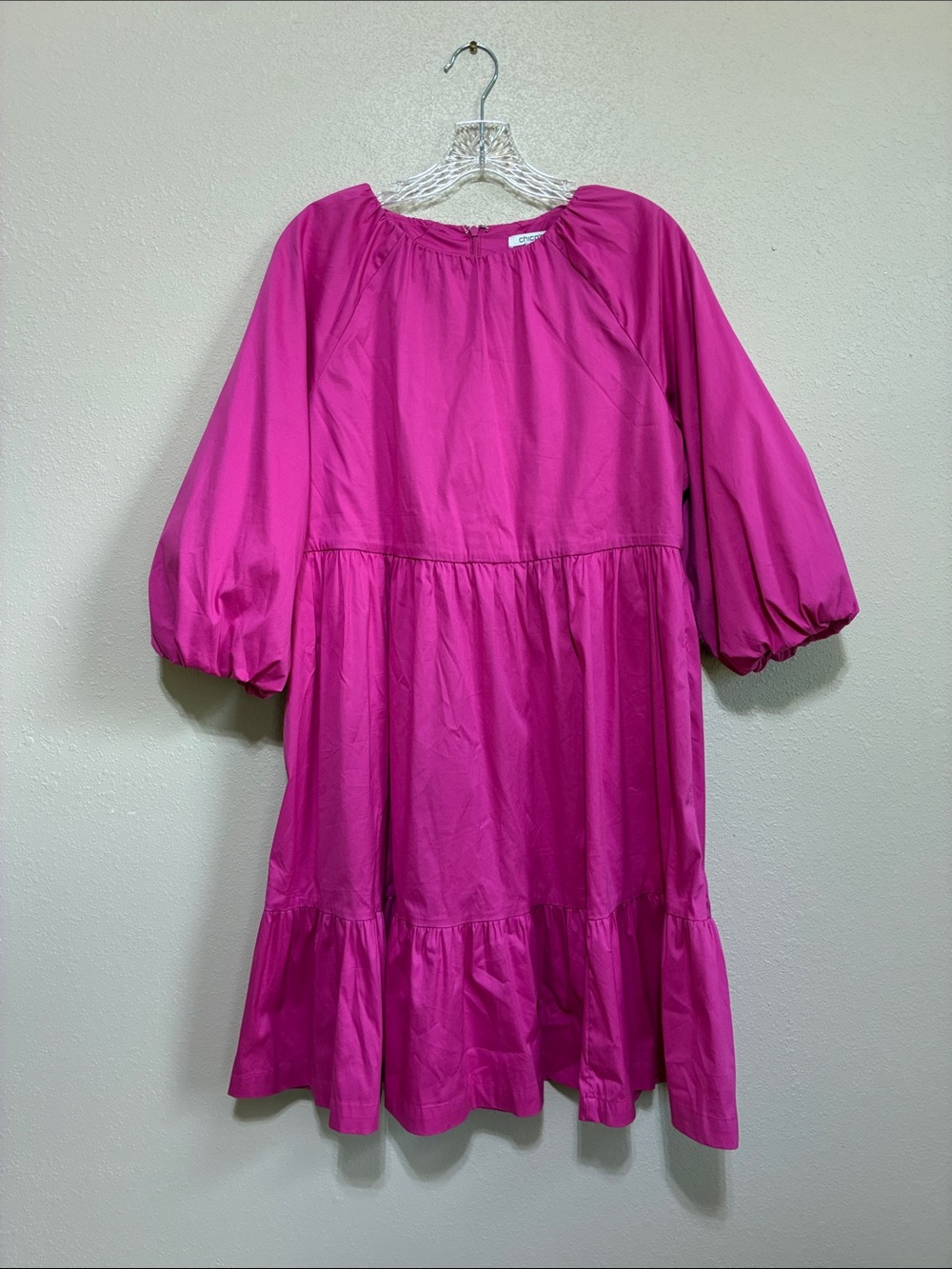 Chico's Size US 4 Pink Stretch Cotton Bubble Sleeve Cottagecore Ruffle Dress